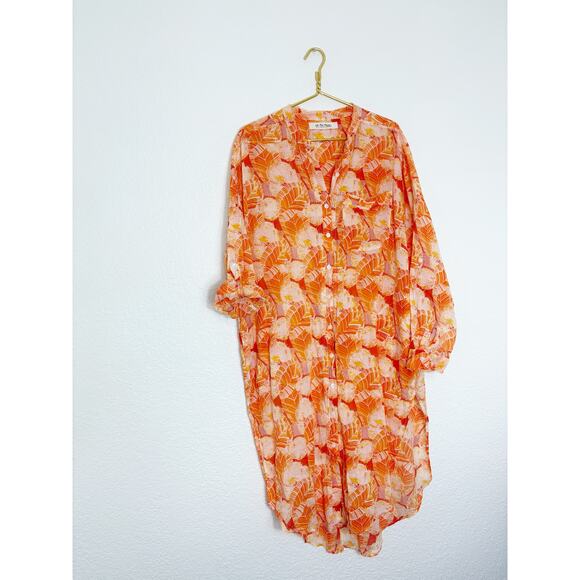 Free People Tropical Hawaiian Maxi Tunic Top Size Medium Lightweight Boho Resort - Picture 3 of 13